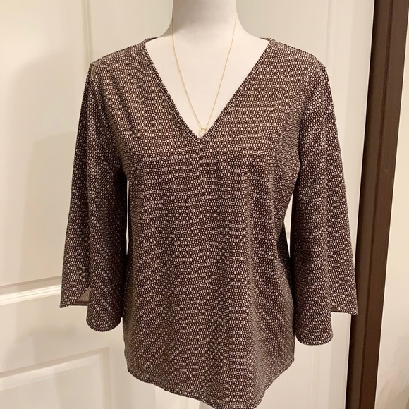 ANN TAYLOR BROWN GEOMETRIC PRINT BLOUSE - Picture 1 of 13